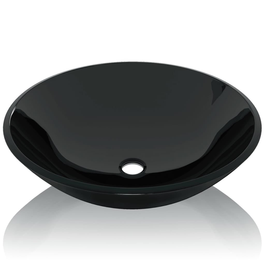 vidaXL Basin Tempered Glass16.5" Black Cloakroom Bathroom Above Counter Sink