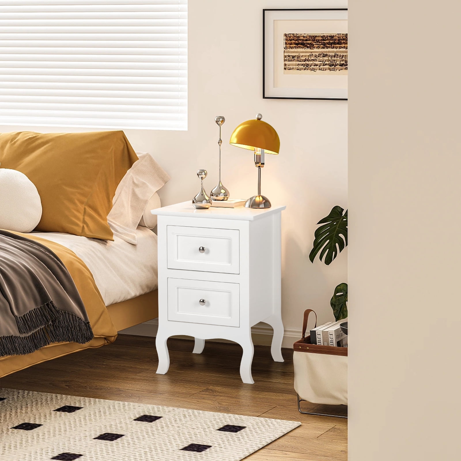 Ktaxon 2pc Nightstand End Table with 2 Drawer Bedside Table,Wood Accent Table, White