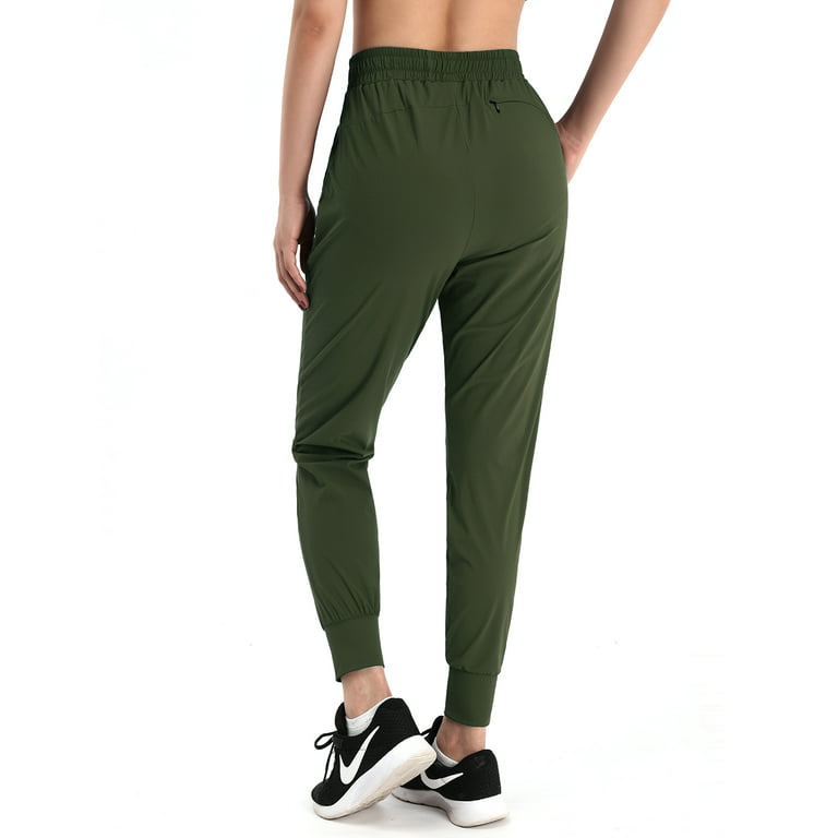 Eodora Yoga Joggers Elastic Waist 3 Pockets Drawstring Tapered Lounge Pants  Olive M