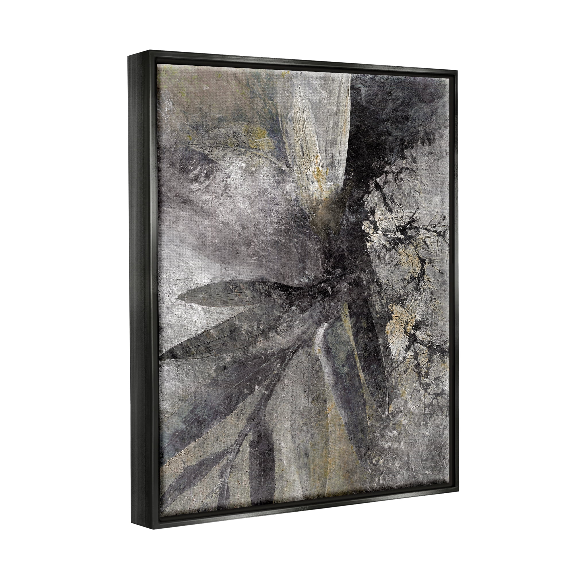 Stupell Industries Grey Abstract Botanical Abstract Painting Black Floater Framed Canvas Art Print Wall Art, 17 x 21
