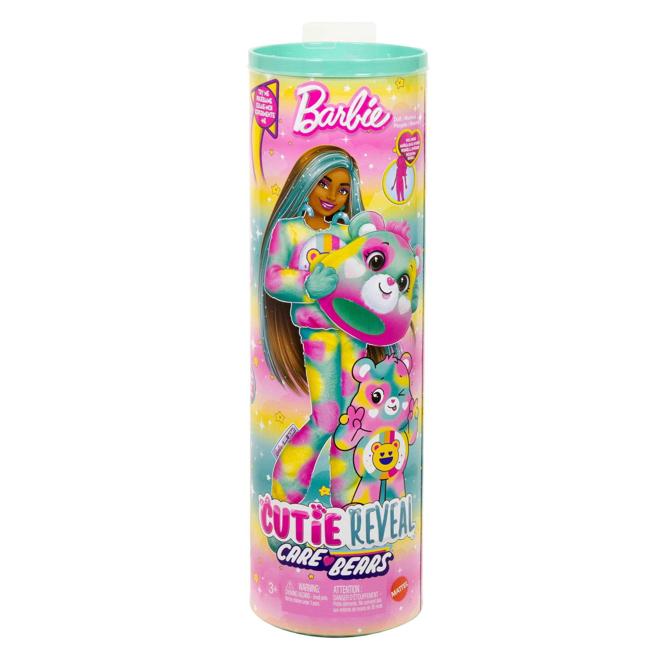 Barbie Cutie Reveal Care Bears Doll & Accessories, Series 2 Good Vibes Bear with 10 Surprises