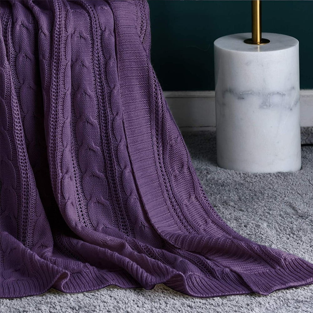 Cable Knit Throw Blankets for Couch Bed Sofa, Soft Cozy Throw Blanket, 50" x 60"