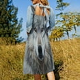 thumbnail image 5 of Gray Wolf in Snow Women's 3/4 Sleeve Dresses Elegant A-Line Midi Dress Flare Summer Casual Sundress, 5 of 9