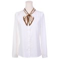 thumbnail image 2 of INSPIRE CHIC Women Stripes Contrast Color Skinny Long Scarves Satin Silky Ribbon Hair Band Neckerchief Neck Scarf Brown 96x9cm, 2 of 6