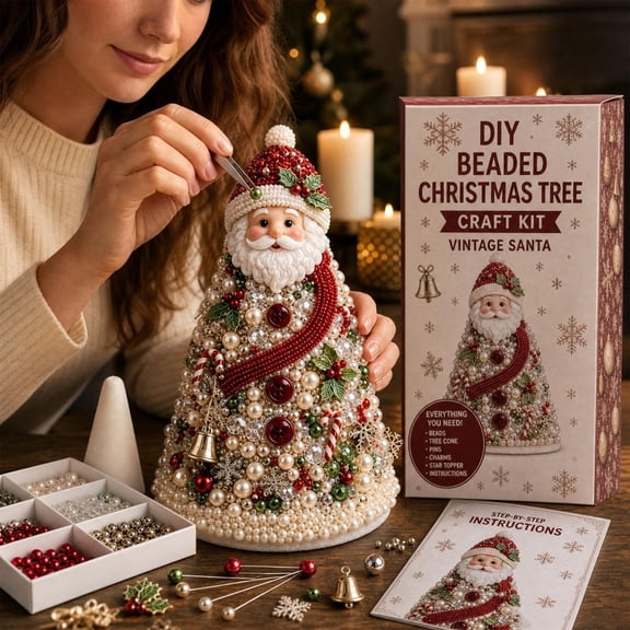 TTJ DIY Beaded Christmas Tree Kit, Handmade Jewelry Style Christmas Tree Craft Set With Beads And Ornaments, Creative Holiday Art Project For Adults, Home Office Decor And Gift (A)