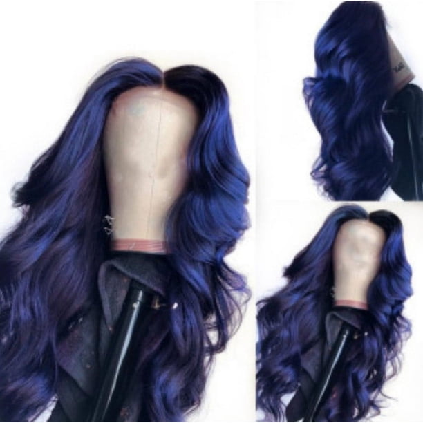 Peluca Azul Larga y Rizada de 66 Cm | Aspecto Natural, Lavable, Tamaño Ajustable | Disfraz/Moda/Fiesta/Carnaval/Mascarada | Suave, Transpirable, Elástica | Peso: 200-300 G | Peluca Microrizada | Resi