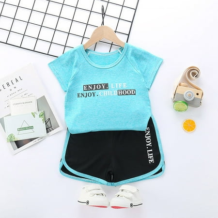 

dmqupv Checke Leggings Sportswear Quick-drying Two-peices Baby Girls Born And Suit Clothes Boys Girls Toddler Clothes Sky Blue 90