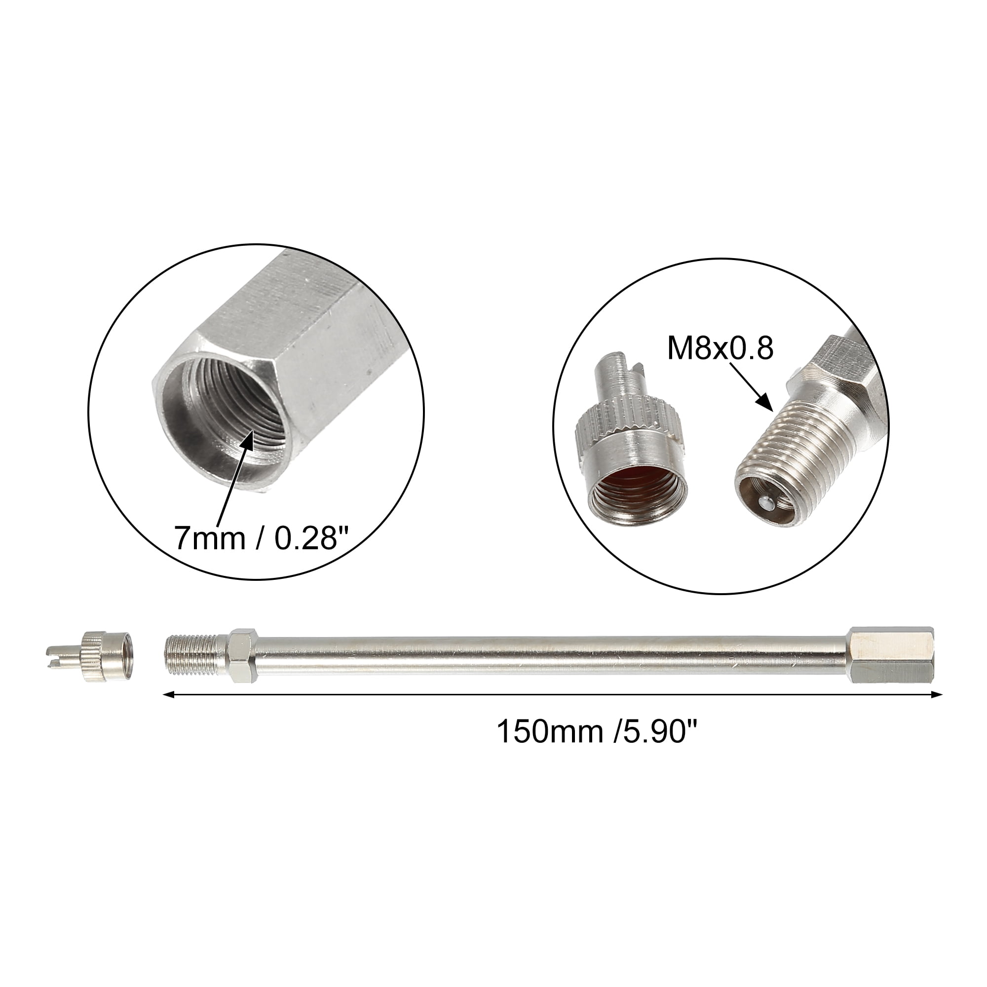 Unique Bargains 5.90" Dually Valve Stem Extenders for Car Motorcycle Silver Tone 1 Set