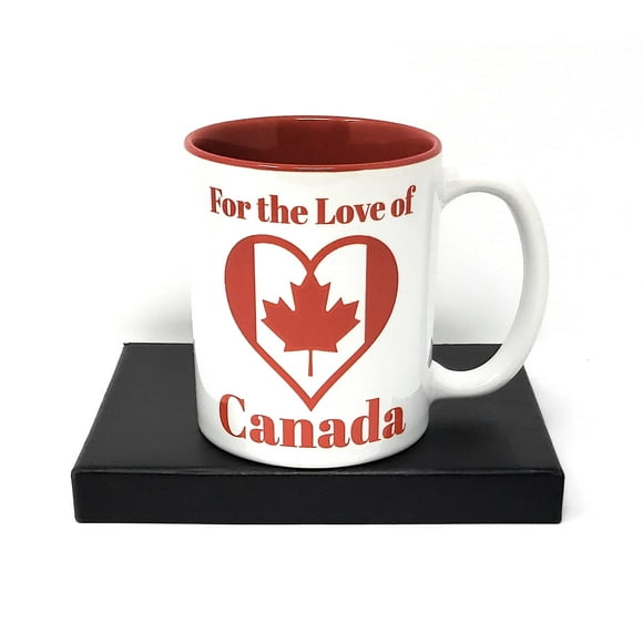 TJ'S For the Love of Canada Tasses à Café - Tasses et Tasses avec Poignée pour le Café, le Thé, le Chocolat Chaud - Souvenirs Canadiens Tasse à Café de Voyage avec des Dessins - Drapeau à l'Intérieur d'Un Cœur avec Tasse à Café Intérieure Rouge