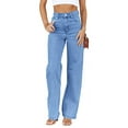 thumbnail image 2 of High Waist Women Blue Wide Leg Pants Casual Denim Jeans, 2 of 5