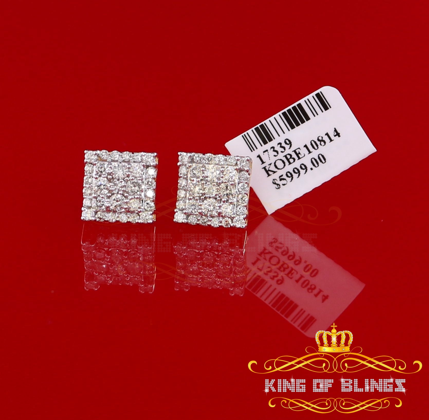 King of Bling's 10K Real Yellow Gold with 1.75ct Real Diamond Men's/Women's Stud Earrings