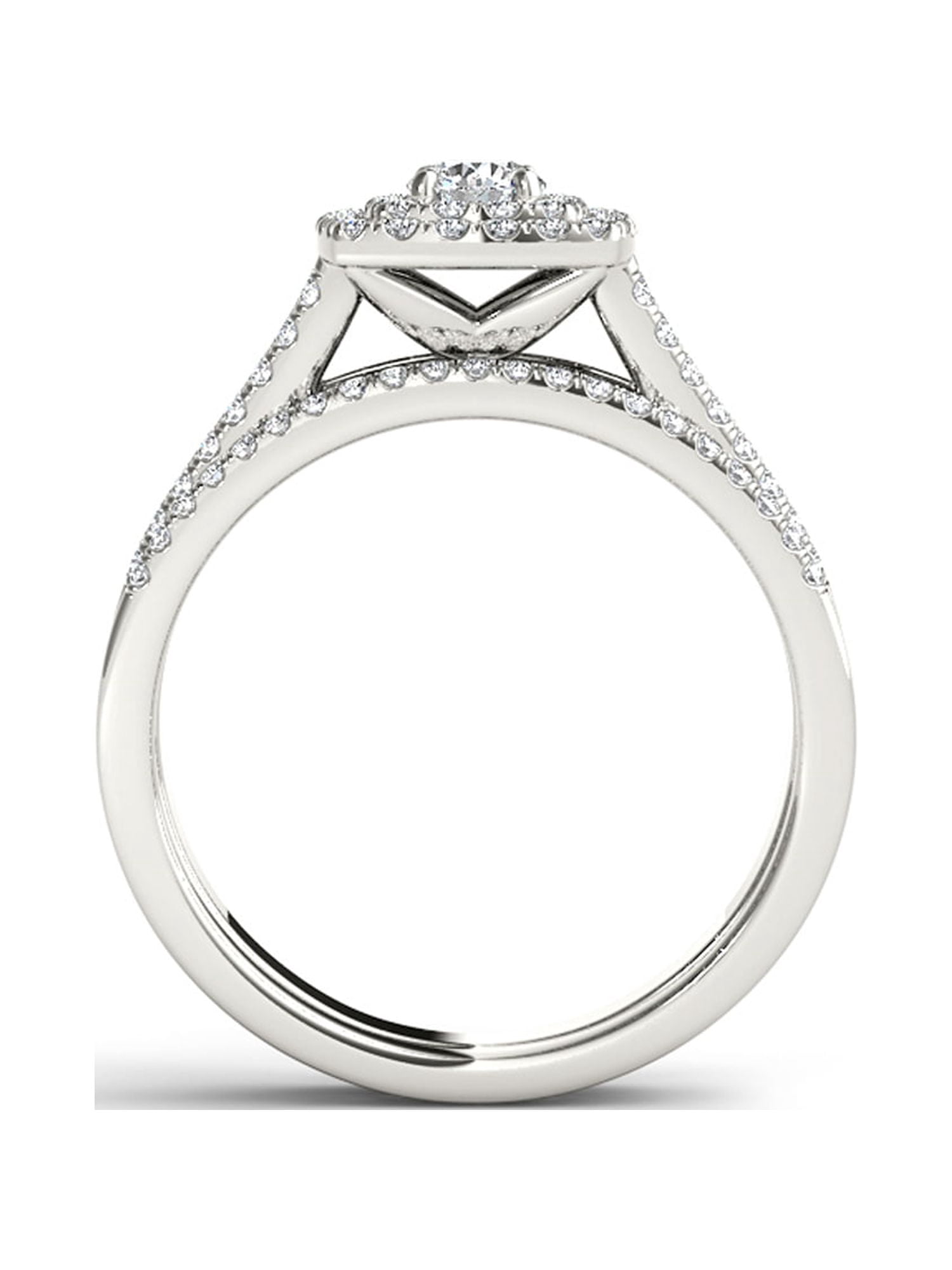 3/4Ct Diamond 10k White Gold Double Halo Engagement Ring Set