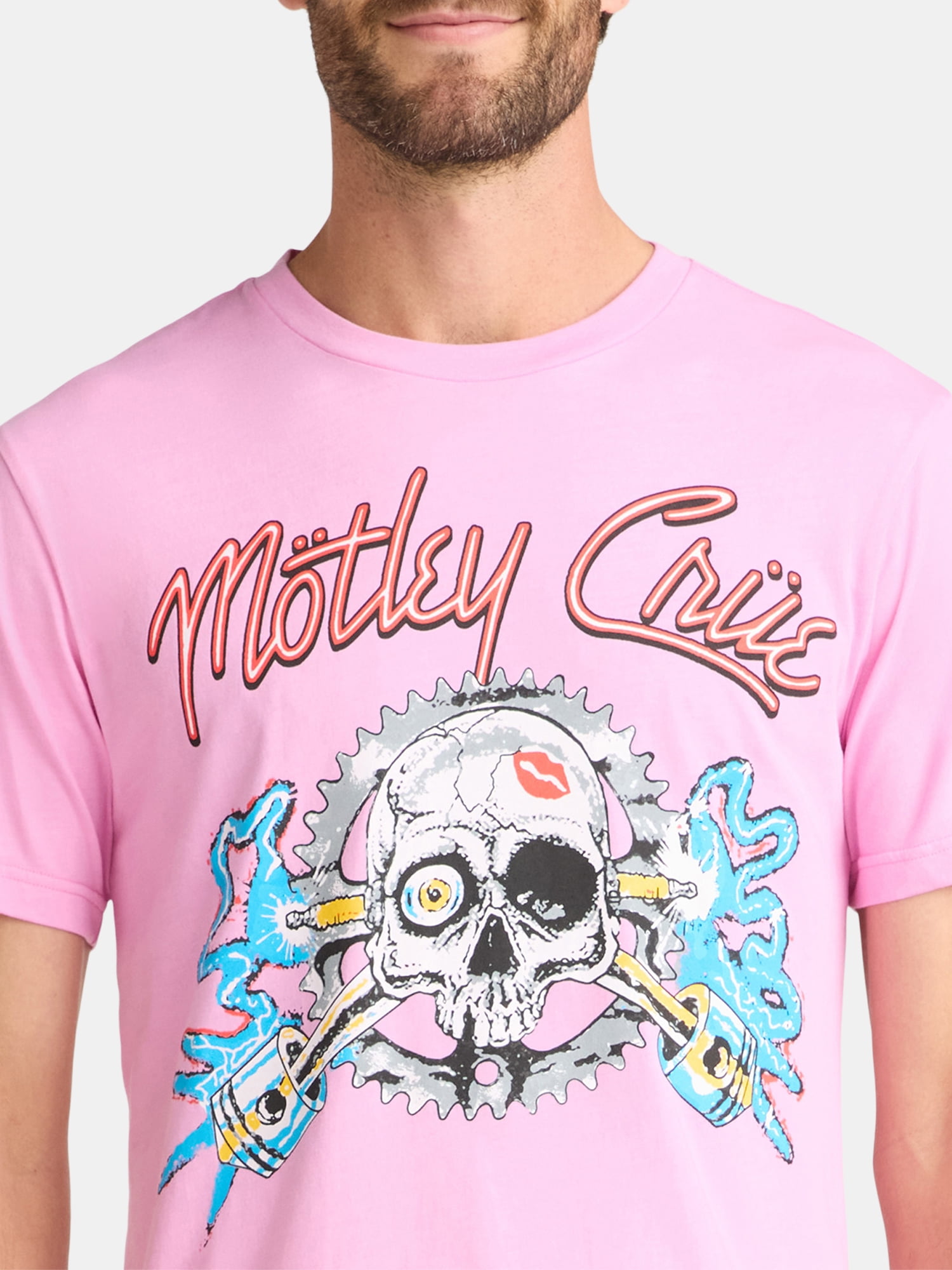Motley Crue Men's and Big Men's Skull Pistons Graphic Tee, Sizes S