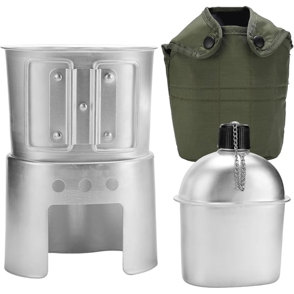 850ml Aluminum Canteen Kit with Cup & Stove for Camping, Hiking, Survival(1SET)DSF