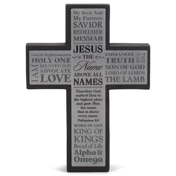 Name Above All Cross Silver Tone 6 inch Resin Stone Decorative Tabletop Figurine