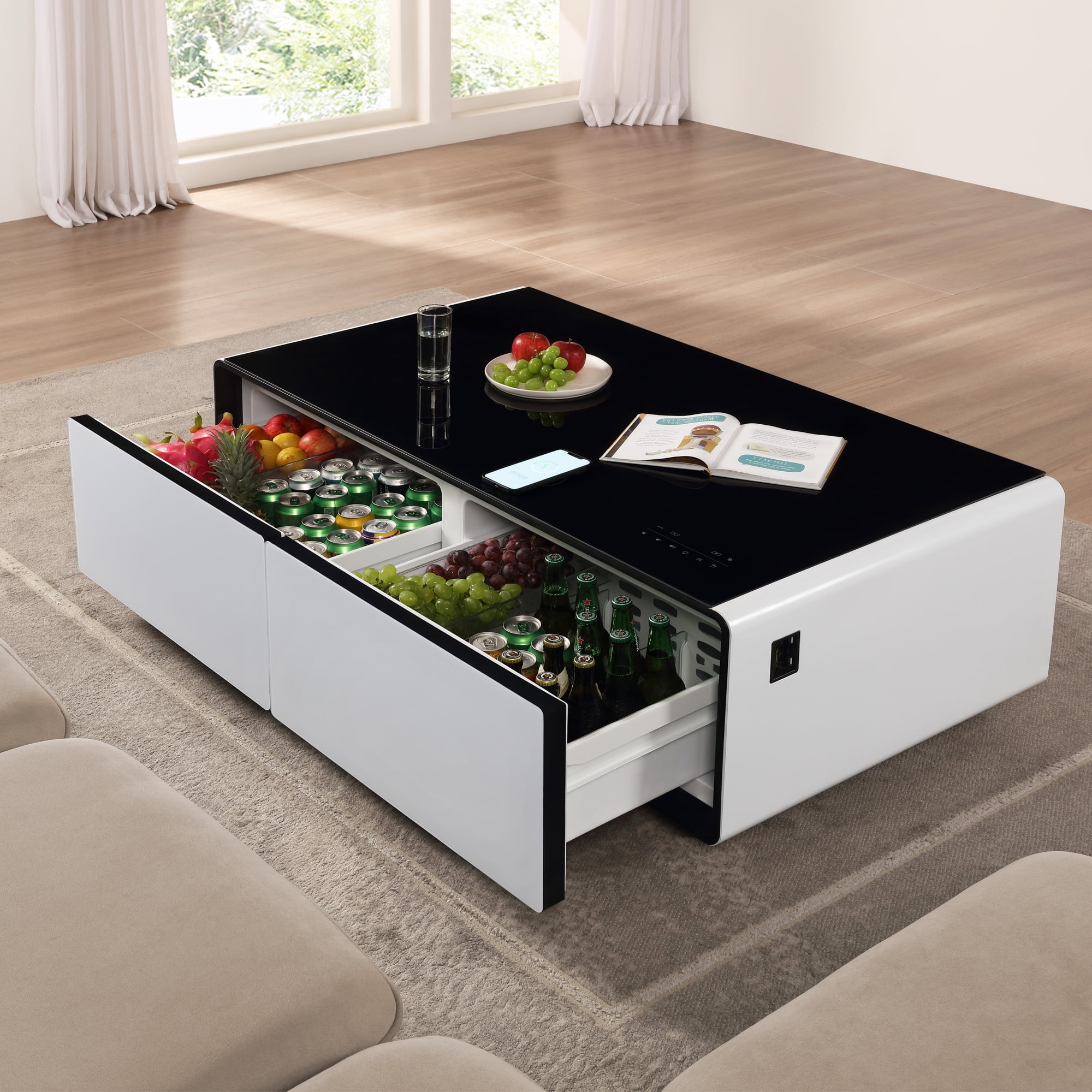Sumdeal Coffee Table with Fridge and Mobile Wireless Charging and USB