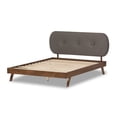 thumbnail image 4 of Baxton Studio Penelope Mid-Century Modern Solid Walnut Wood Fabric Upholstered Platform Bed, Multiple Sizes, Multiple Colors, 4 of 7
