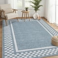thumbnail image 2 of Garvee 4'x6' Modern Bordered Area Rugs Checkered Rug for Living Room Bedroom, Washable Low Pile Rug Stain Resistant Indoor Carpet, Blue, 2 of 8