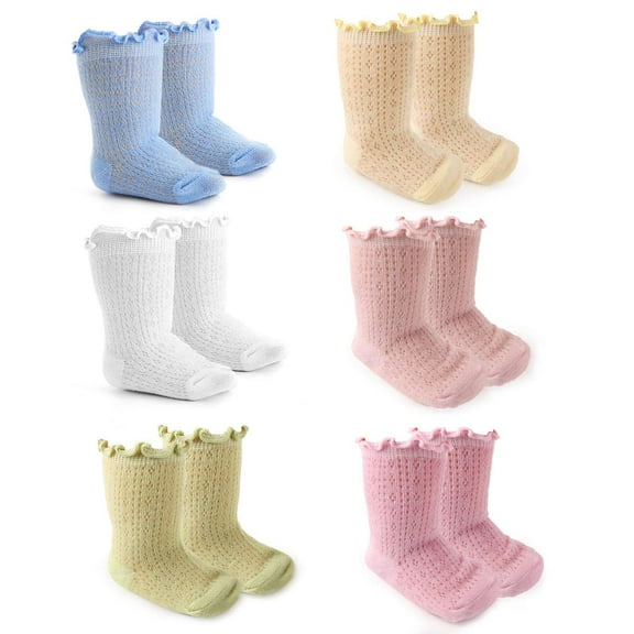 Spencer Baby and Toddler Socks Ankle Crew Socks Soft Cotton Ruffle Socks Cute Casual Mesh Socks for Infants Kids Girls Boys, 0 Months-5 Years, 6 Pair