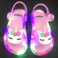 thumbnail image 4 of Girls Cute Unicorn Rainbow LED Light Up Jelly Sandals, Adjustable Ankle Strap Non Slip Kids Water Beach Shoes, Step Activated Glowing Summer Outdoor Walking Sandals 4-9Y, 4 of 7