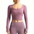 thumbnail image 1 of FRSASU Chandails pour Femmes à Manches Longues Hauts d'Entraînement Ajustés Serrés Col Rond Gym Yoga Athlétique Course Couche de Base T-Shirts Violet TTG(TTG), 1 of 9