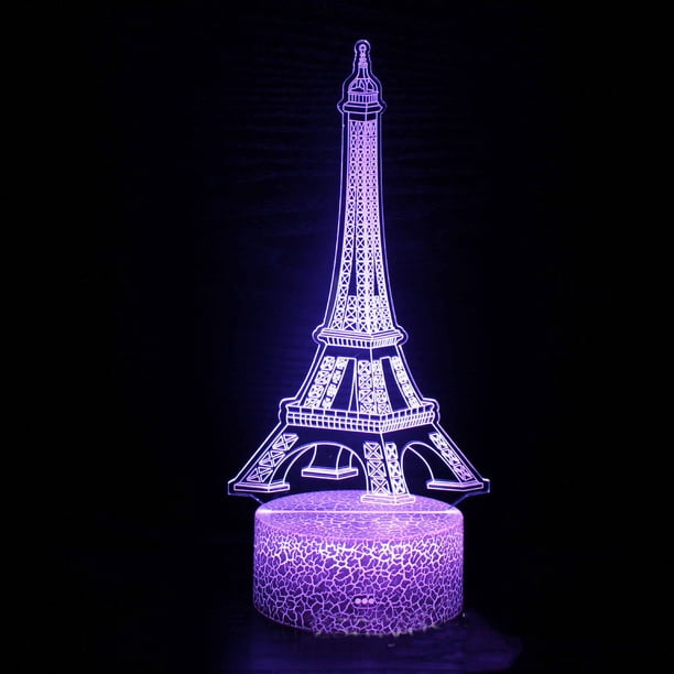 Lámpara LED LED 3D con forma de ilusión nocturna con forma de torre Eiffel para niños