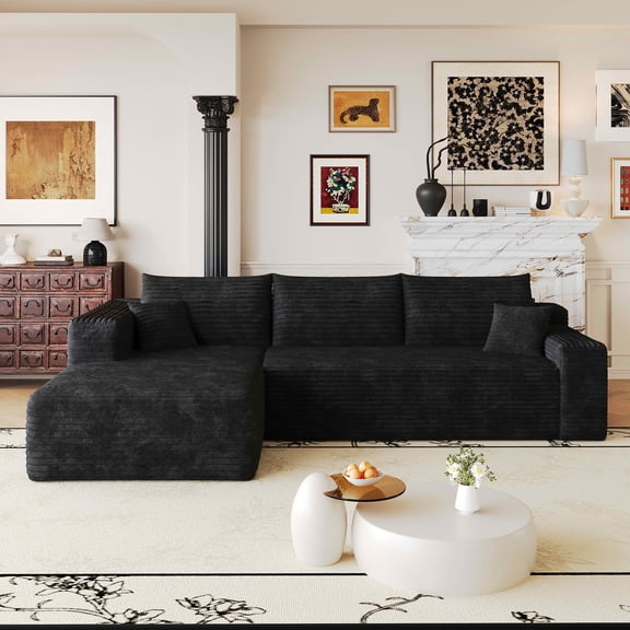MAYEERTY 103 Inch Cloud L Shaped Sectional Sofa, Plush Corduroy Deep Seat Corner Couch, No Assembly Required Modern Minimalist Sofa for Living Room