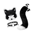 thumbnail image 4 of Conjunto de máscara y cola Therian para niñas con collar para carnaval, baile de graduación y mascaradas. Blanco negro, 4 of 9