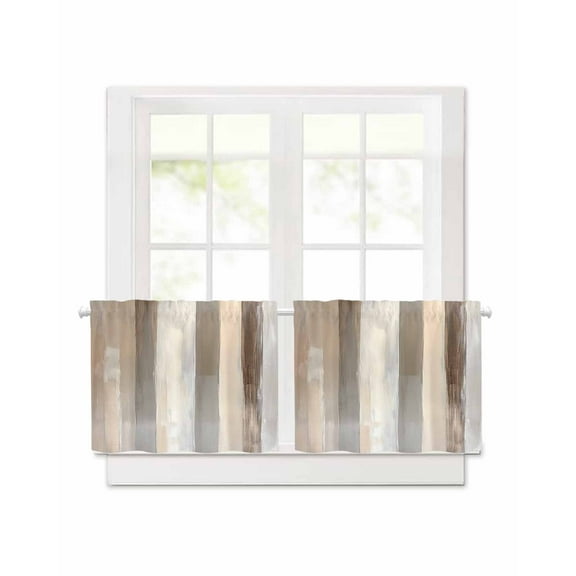 Brown Grey Short Blackout Curtains 36 Inch Long Abstract Neutral Textured Modern Minimalist Rod Pocket Kitchen Curtains, 2 Panels Thermal Insulated Room Darkening Drapes for Bedroom, 42"W x 36"L