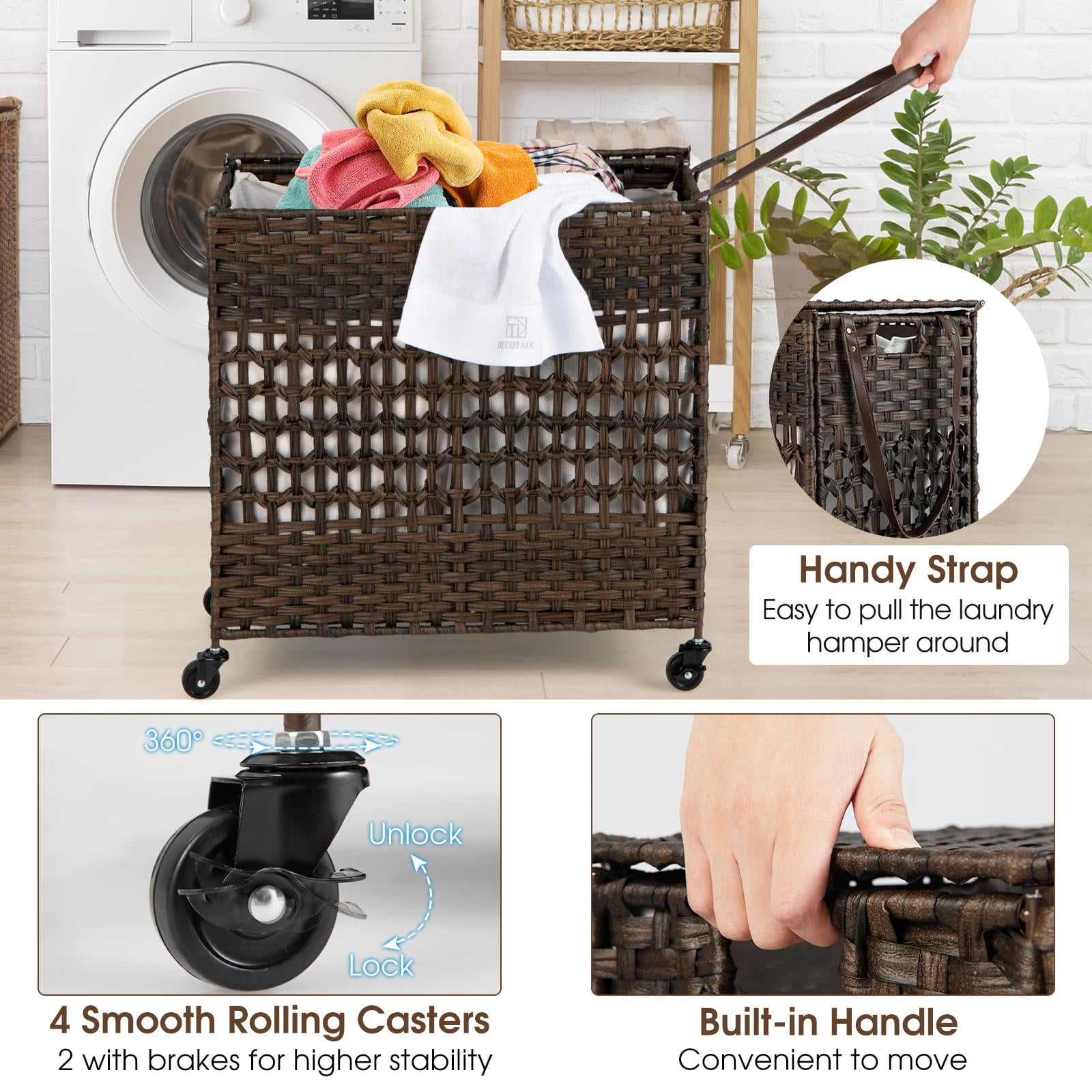 Giantex  Laundry Hamper, Basket  w/Wheels & Lid, Large Storage Clothes Basket for Home