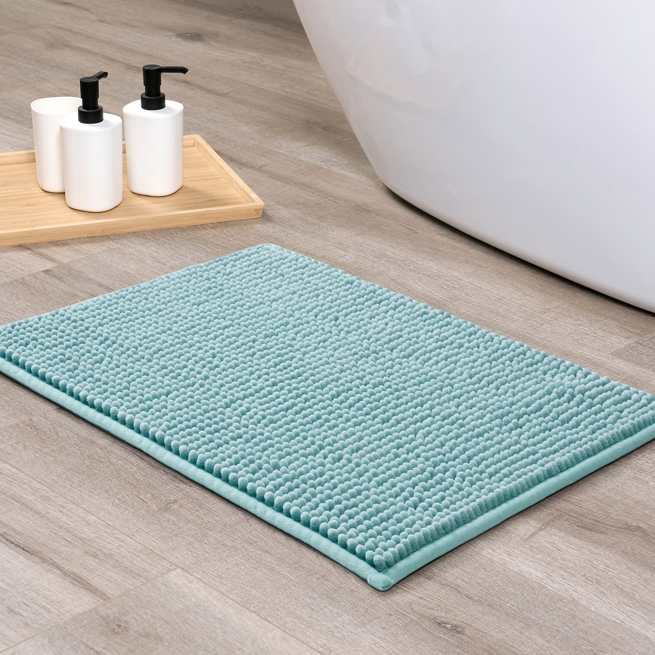 Mainstays Aqua Chenille Noodle Bath Rug, 17 in x 24 in