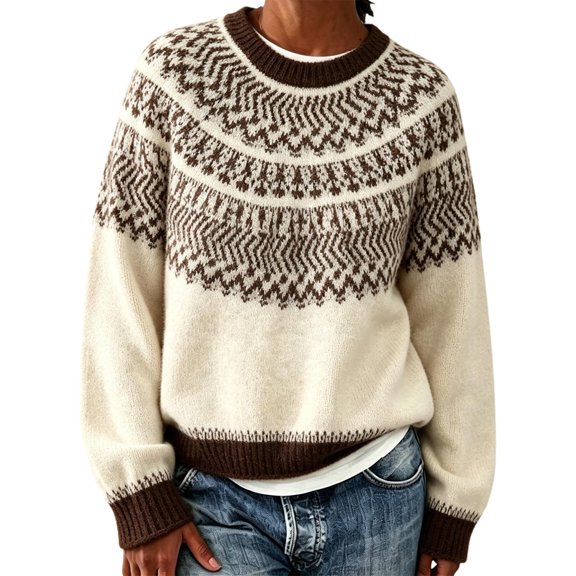 Fair Isle Sweaters for Women Soft Fall Outfits for Women Graphic Cable Knit Sweater Women Womens Fall Fashion 2026 Long Sleeve Crewneck Pullover Sweaters Vintage Oversized Sweaters