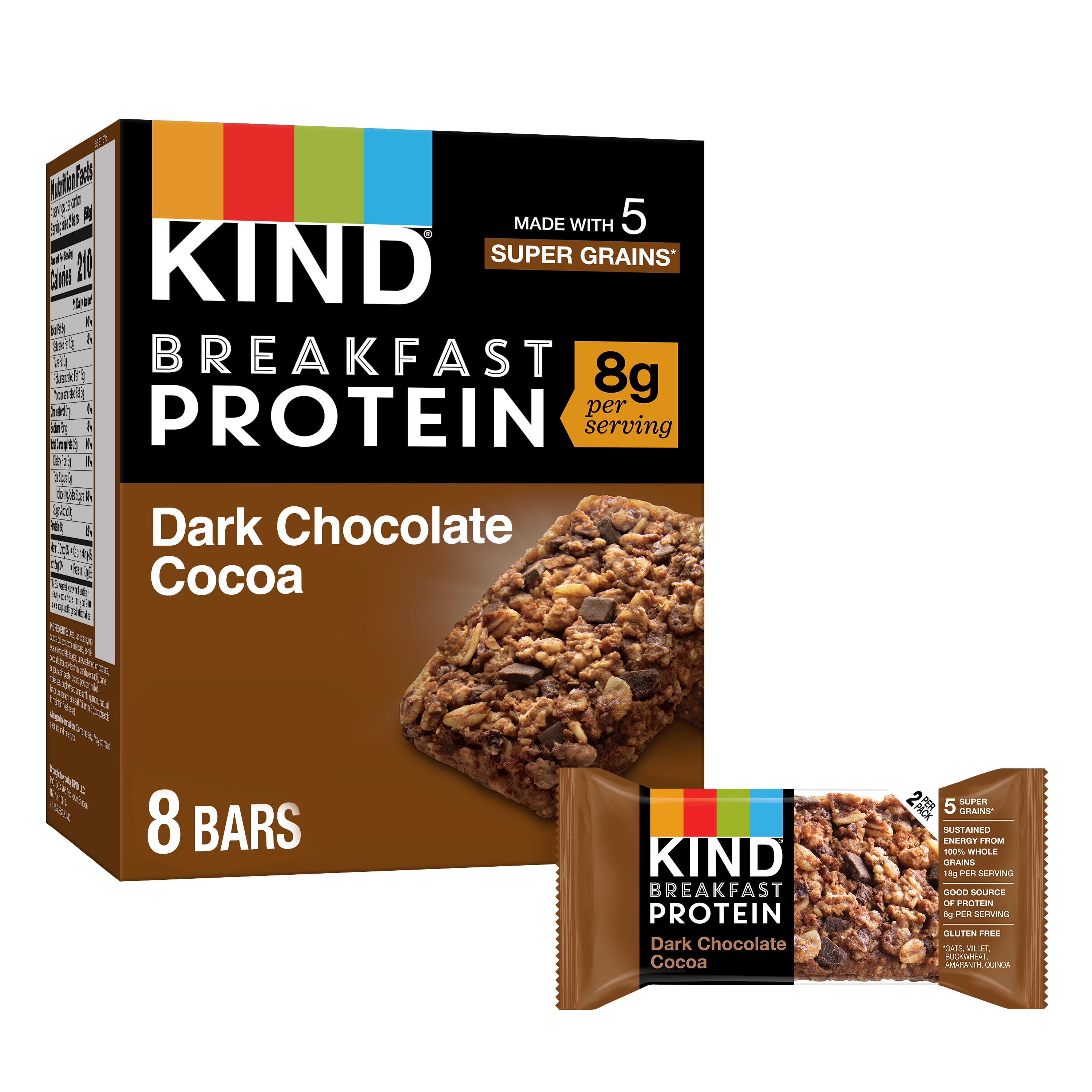KIND Breakfast Protein Bars, Dark Chocolate Cocoa, 1.76 oz, 4 Count