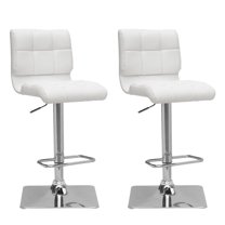 CorLiving Hudson Modern White Faux Leather Square Adjustable Swivel Bar Stools with Backs - Barstool Set of 2, Stylish Kitchen Stools, Comfortable Bar Chairs for Home, Pedestal Base
