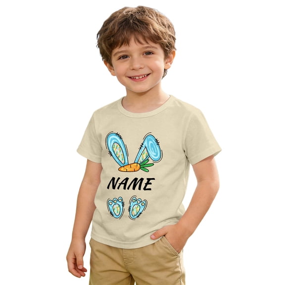 WOYY Boys Easter Short Sleeved T-Shirt Cartoon Bunny Print Round Neck T Shirt, Sizes 2-14