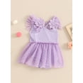 thumbnail image 4 of vera natura Baby Girl Summer Romper Dress Casual Mesh Patchwork Ruffles Ribbed Jumpsuit, 4 of 8