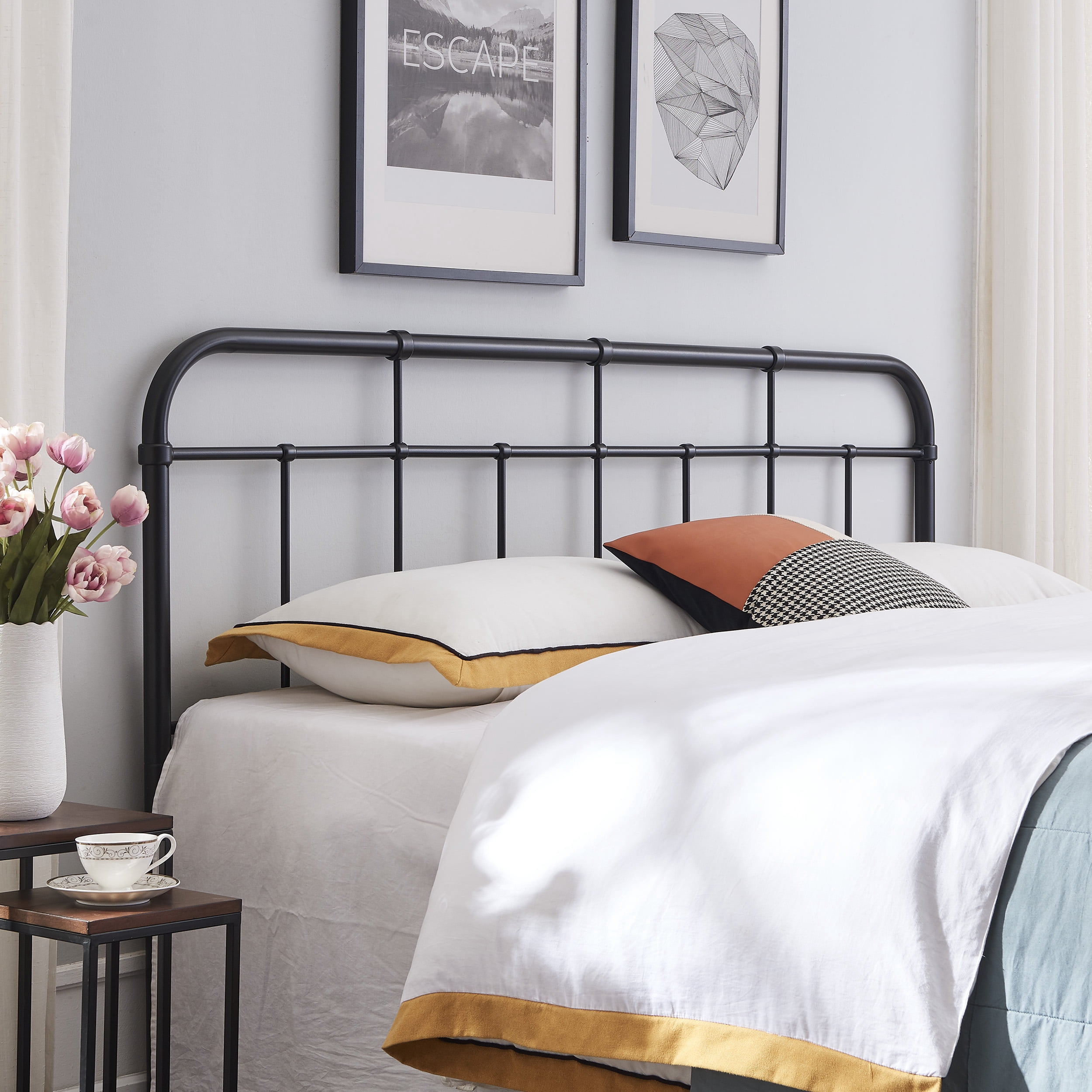 Noble House Aron Industrial Iron King Headboard, Flat Black