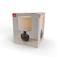 thumbnail image 4 of 15" Matte Black Ceramic Table Lamp with Wood Toned Base and White Linen Shade, 4 of 8