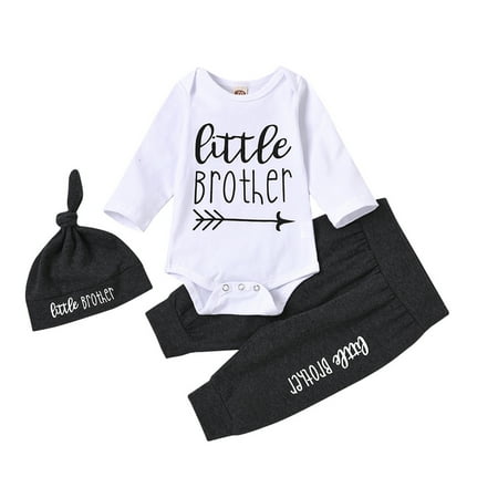 

ZMHEGW Romper Set Bodysuit + Pants Long Hat Boy Baby Outfits Sleeve Letter Boys Outfits Set Clothing Set