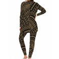 thumbnail image 2 of Women's Milk Silk Sleepwear Long Sleeve Pajama Set Black Gold Geometric 2 Piece Loungewear, 2 of 7