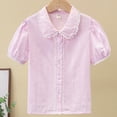 thumbnail image 1 of Odeerbi Camisa de Vestido de Algodón de Las Niñas Flor Bordado de Manga Corta Uniforme de La Escuela Con Bolsillo, 1 of 9