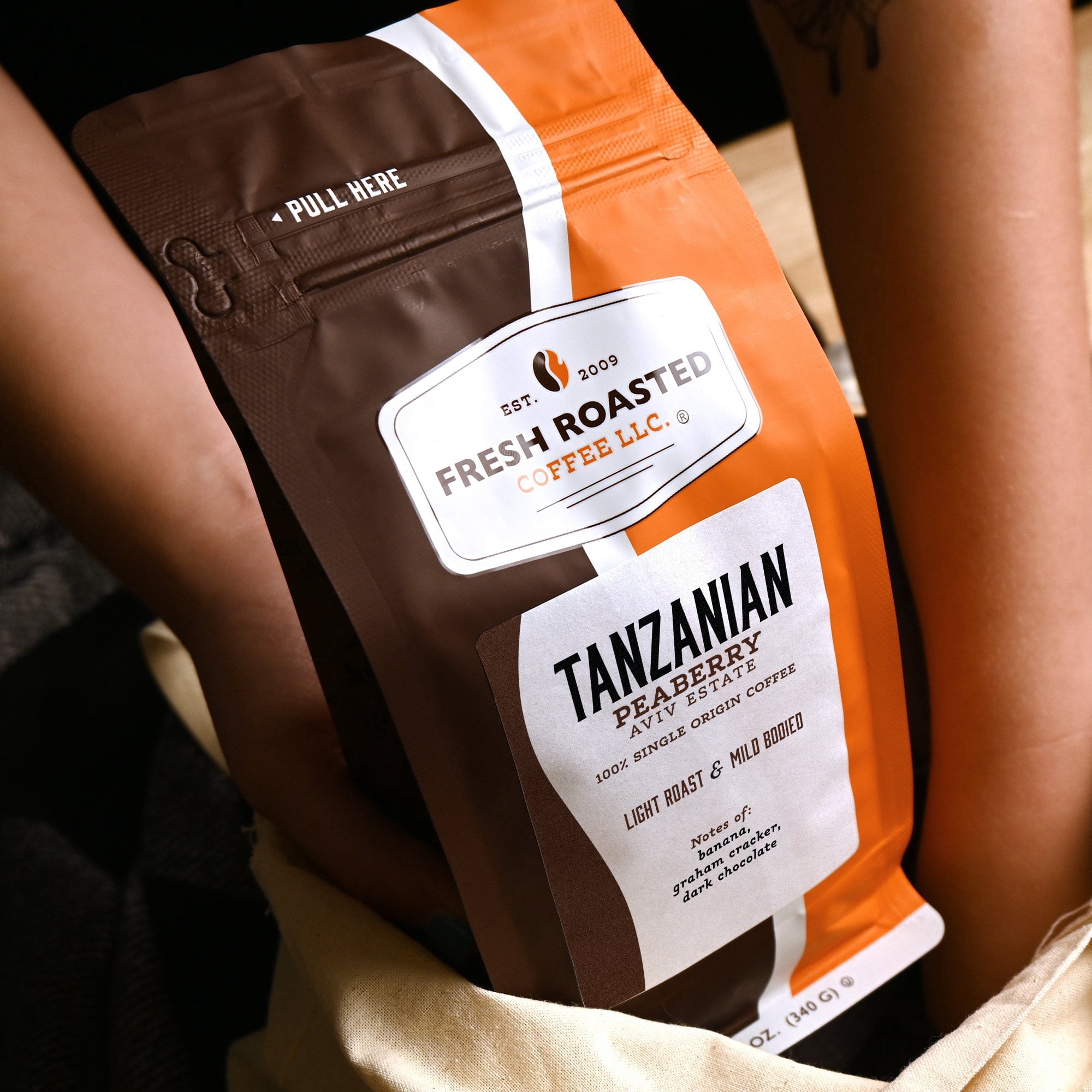 Fresh Roasted Coffee, Tanzanian Peaberry Coffee, Light Roast, Whole Bean, 80 oz 5 lbs