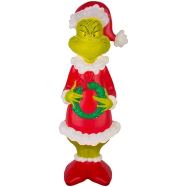 Lighted Blow Mold Outdoor Décor Grinch holding a Wreath