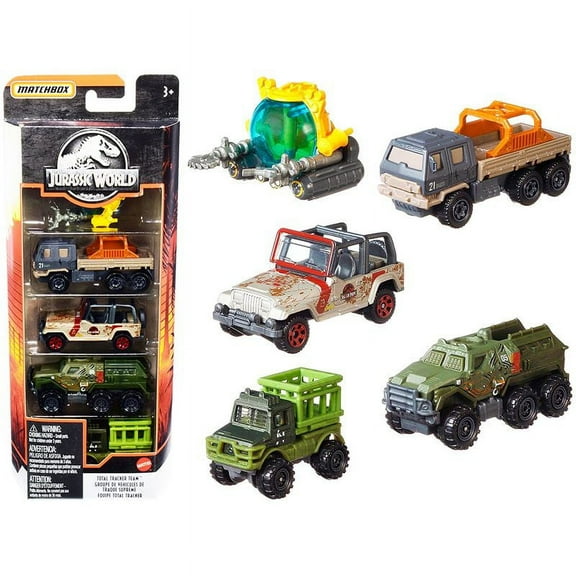 Jurassic World Total Tracker Team Set of 5 pieces Diecast Model Cars by Matchbox