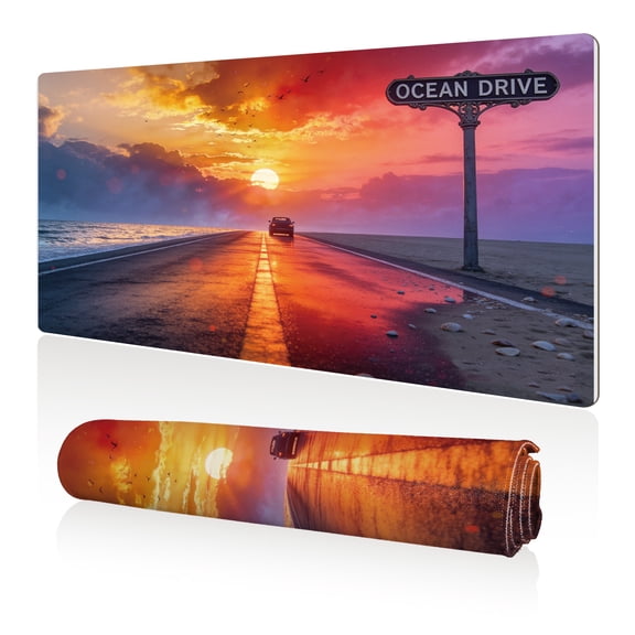 LIVEKEY XXL Mouse Pad Ocean Drive Sunset 80x40cm Non Slip Durable Easy Clean Stitched Edges Full Desk Coverage for Gaming Office Use