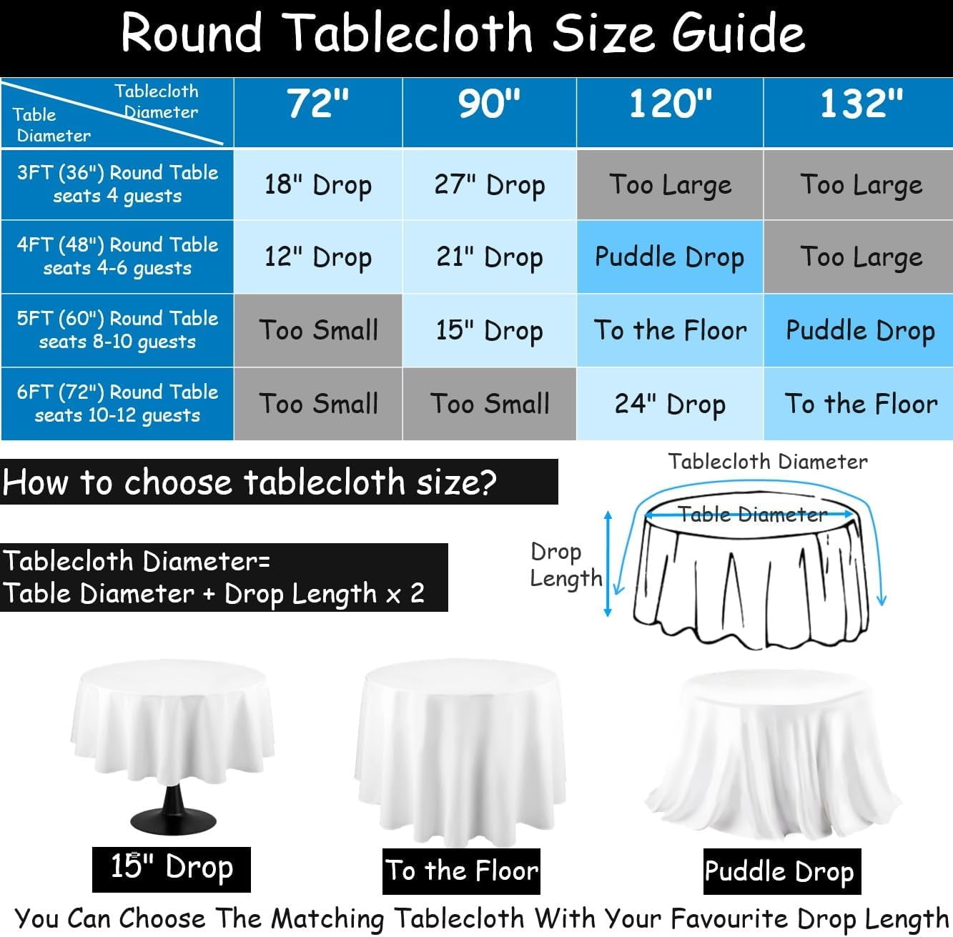 Urby 1pcs White Round Tablecloth Linen for Coffee, Cocktail Table,72inch