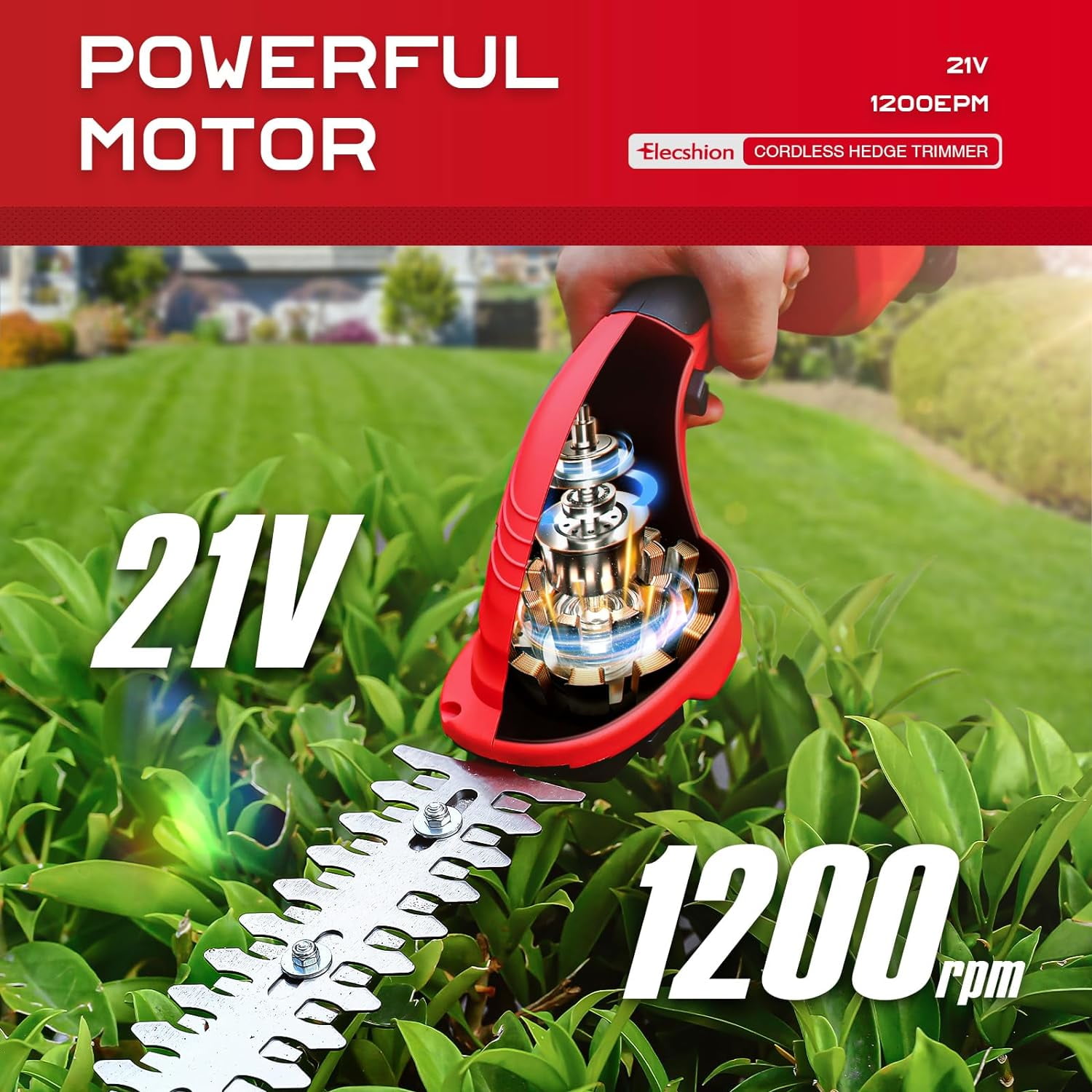 21V Cordless Hedge Trimmer with Battery - 2-in-1 Electric Grass Shear & Shrub Cutter for Garden Lawn