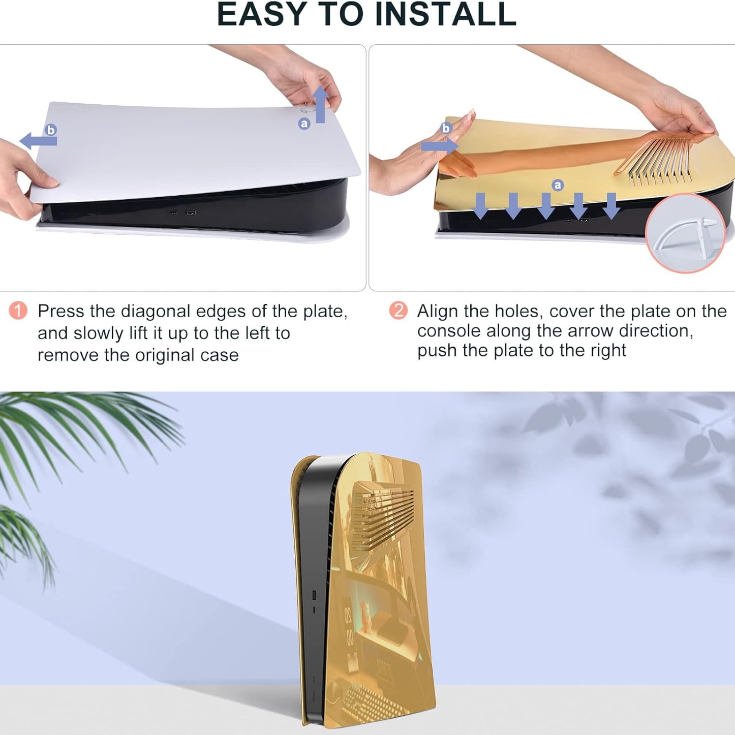 Plastic Plates for PS5 Digital Edition, Faceplate with Cooling Vents, Anti-Scratch Dustproof Protective Cover Plates, Premium ABS Replacement Shell-Golden