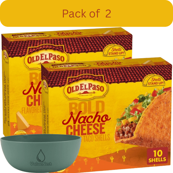 Old El Paso Nacho Cheese Taco Shells, 5.4 oz, 10 Count, Pack of 2 with Bowl by OMA