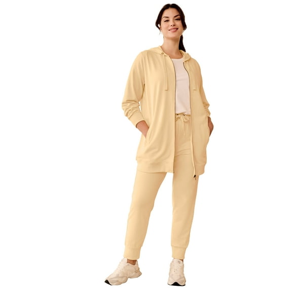Ellos Women's Plus Size Long Zip Front Hoodie French Terry Long Oversized Lightweight Jacket